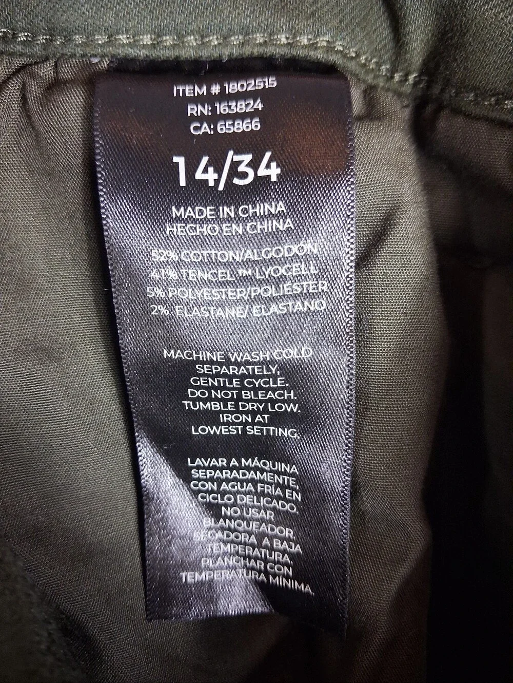 Well Worn Tencel Blend High-Rise Straight Leg Cargo Pants Olive Green Size 14/34